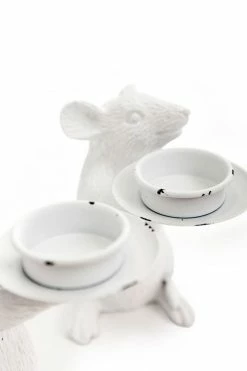 The Home Collection Pair Of Mouse Candle Holders In Rustic White
