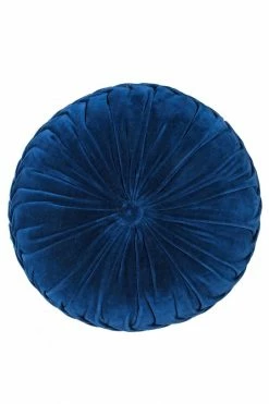 The Home Collection Blue Velvet Round Ruffle Cushion