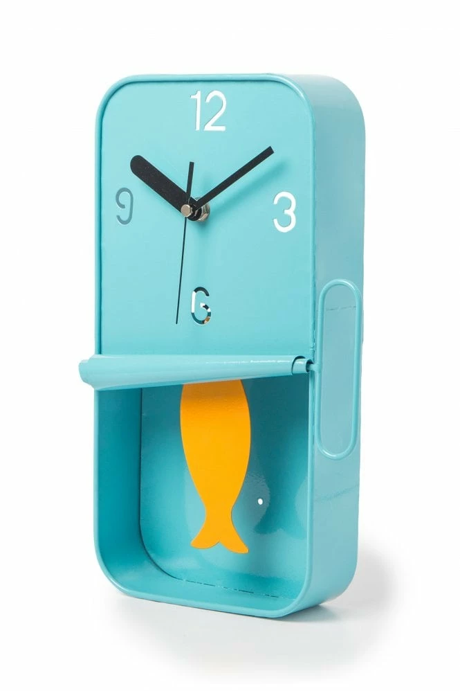 The Home Collection Blue Metal Sardine Tin Pendulum Wall Clock 3 The Home Collection Blue Metal Sardine Tin Pendulum Wall Clock