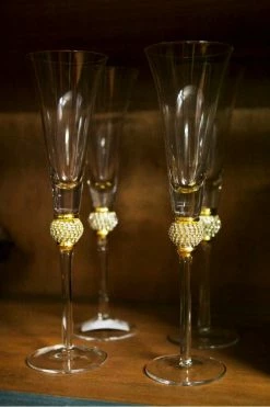 The Home Collection Set of 4 Gold Diamante Ball Champagne Glasses 8 The Home Collection Set of 4 Gold Diamante Ball Champagne Glasses