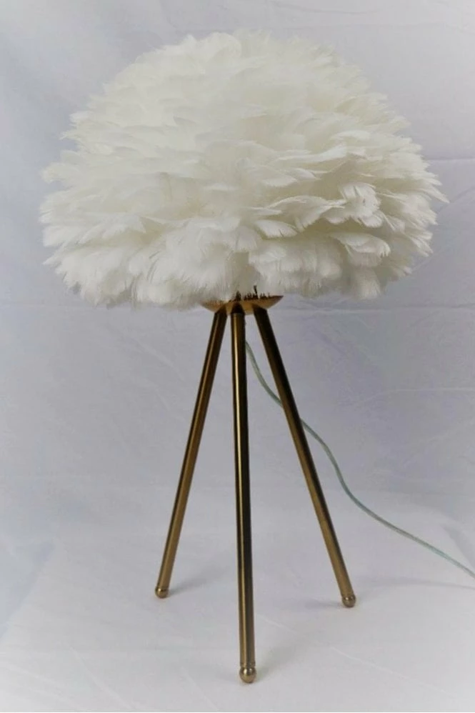 The Home Collection Brushed Brass Tripod Lamp With White Feather Shade 3 The Home Collection Brushed Brass Tripod Lamp With White Feather Shade
