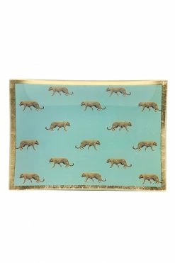 The Home Collection Leopards Trinket Tray In Teal And Gold