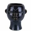 The Home Collection Round Mask Face Plant Pot In Dark Brown