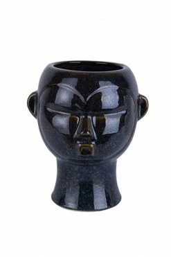 The Home Collection Round Mask Face Plant Pot In Dark Brown