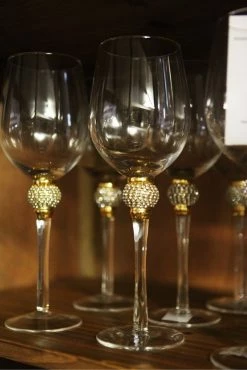 The Home Collection Set Of 4 Gold Diamante White Wine Glasses