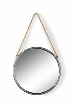 The Home Collection Round Ship Mirror On Hanging Rope In Silver