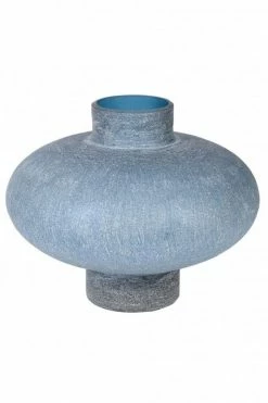 The Home Collection Squat Sandblasted Blue Glass Vase
