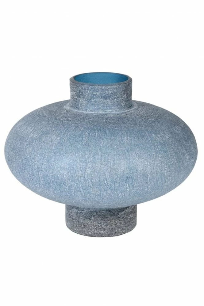 The Home Collection Squat Sandblasted Blue Glass Vase 3 The Home Collection Squat Sandblasted Blue Glass Vase