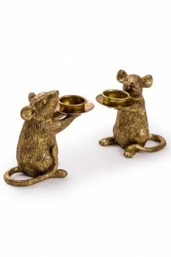 The Home Collection Pair Of Gold Mouse Candleholders In Gold