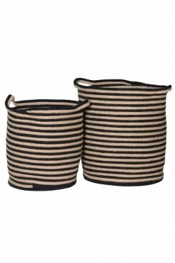 The Home Collection Cotton Stripe Basket In Black And Natural