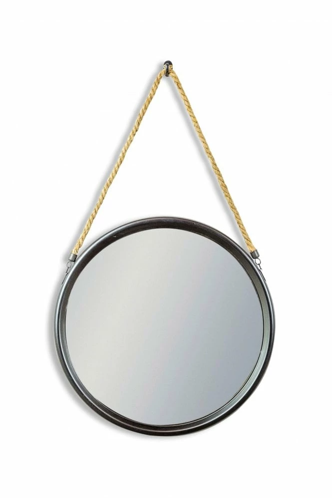 The Home Collection Round Ship Mirror On Hanging Rope In Black 3 The Home Collection Round Ship Mirror On Hanging Rope In Black