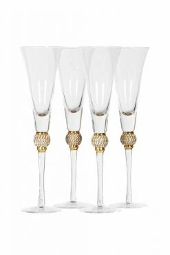 The Home Collection Set of 4 Gold Diamante Ball Champagne Glasses 9 The Home Collection Set of 4 Gold Diamante Ball Champagne Glasses