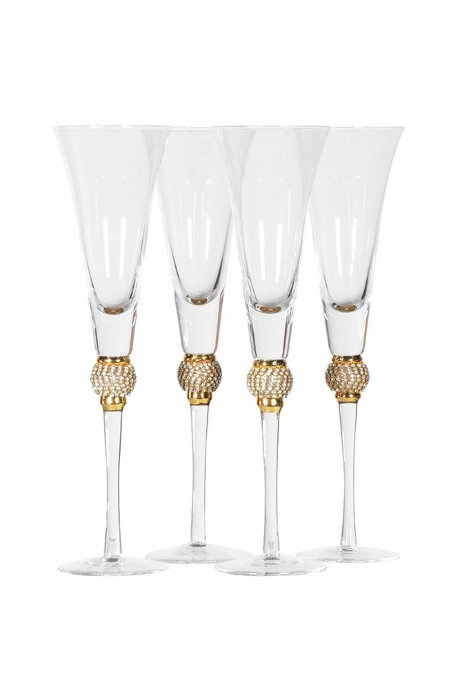 The Home Collection Set of 4 Gold Diamante Ball Champagne Glasses 6 The Home Collection Set of 4 Gold Diamante Ball Champagne Glasses
